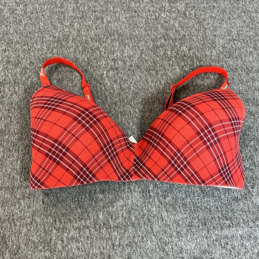 Victoria's Secret PINK Wear Everywhere Push Up Bra Women's Size 38DD Red Plaid